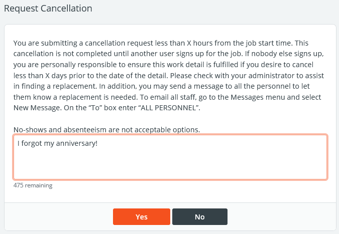 Cancellation Comment