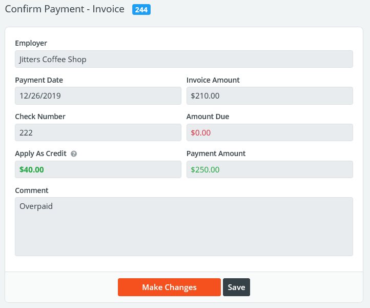 Payment Entry Form with Overpayment