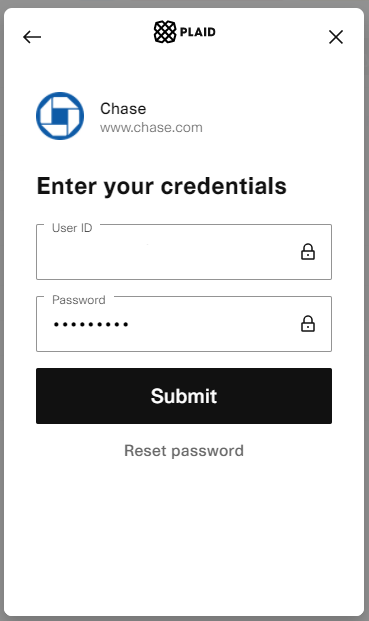 Enter banking credentials