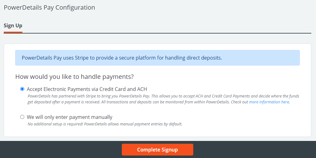 PowerDetails Pay Sign Up Tab